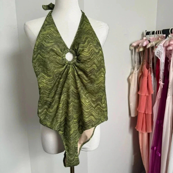 Zara Green Halter One-Piece Swimsuit - Picture 2 of 5
